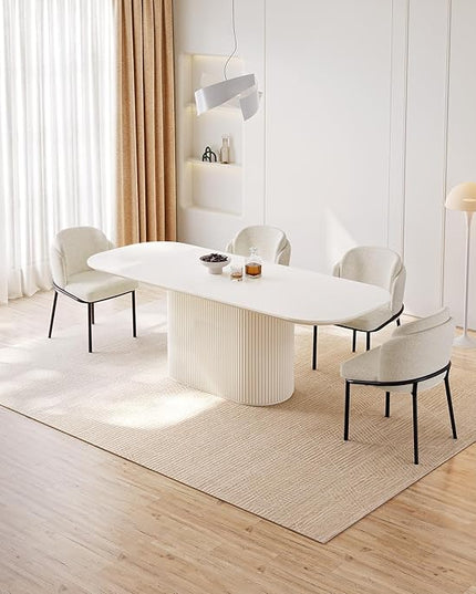 Guyii 5-Piece Oval Dining Table Set, 86.61" Modern Kitchen Table with 4 Chairs, Indoor Rectangular Dining Room Table for Kitchen, Living Room, Cream White
