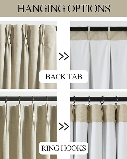 Vision Home Sand Pinch Pleated Full Blackout Curtains Linen Blended Room Darkening Window Curtains 120 inch for Living Room Bedroom Thermal Insulated Pinch Pleat Drapes with Hooks 10ft 40" Wx120 Lx2