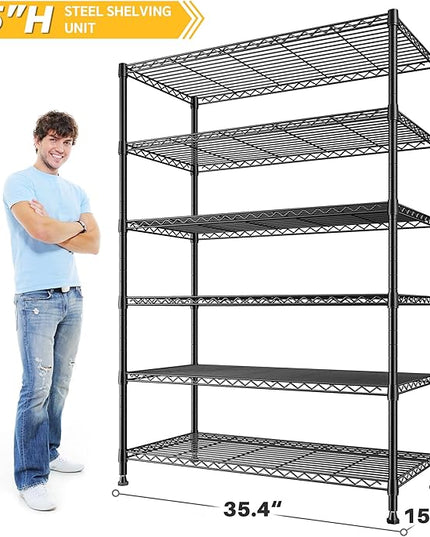REIBII 75''H Storage Shelves Metal Shelving Unit, 6 Tier Wire Shelving for Pantry Shelves Adjustable 1200LBS Garage Shelving Heavy Duty Storage Rack for Kitchen Garage, 35.4''W*75''H*15.7" D, 2PCS