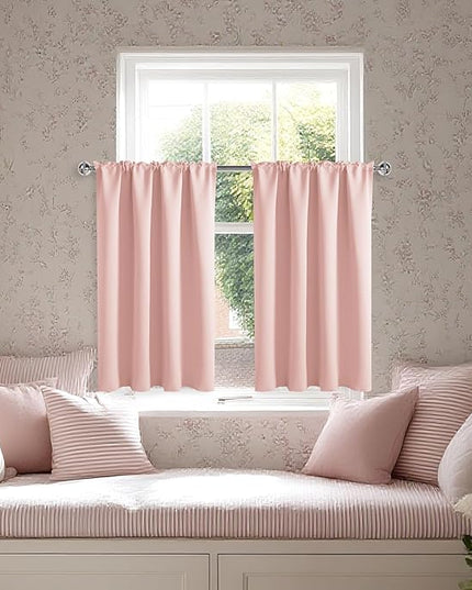 DWCN Blackout Curtains for Living Room Thermal Insulated, Energy Saving & Noise Reducing Bedroom Curtains, Blush Pink, W 52x L 36 Inch, Set of 2 Rod Pocket Curtain Panels