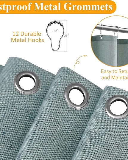 Naturoom Light Blue 60 Inch Shower Curtain - Stall Narrow Half Linen Ultra Thick Fabric Shower Curtain Set with Hooks, Boho Farmhouse Rustic RV Camper Bath Curtains for Bathroom, 60x72
