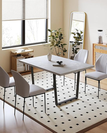 5 Piece Dining Table Set, 42.9 Inch Modern Kitchen Dining Table and Leather Dining Chairs for Kitchen Dining Room (Table + 4 White Chairs)