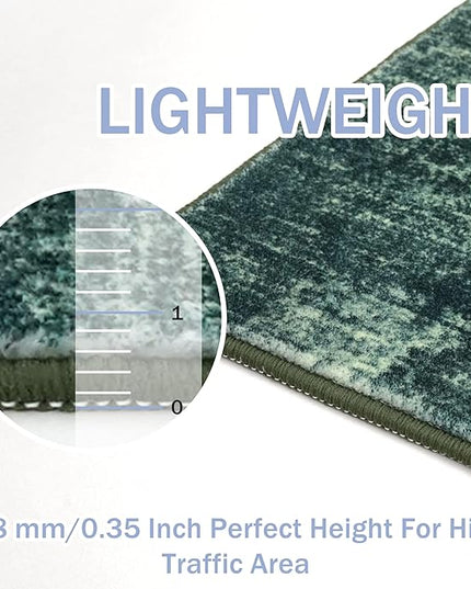 IOHOUZE Abstract Area Rug 4x6 Ft Washable Rugs for Entryway Indoor, Non Slip Small Living Room Rugs Printed Faux Wool Throw Rug, Floor Carpet for Kitchen Nursery Playroom, Dark Green