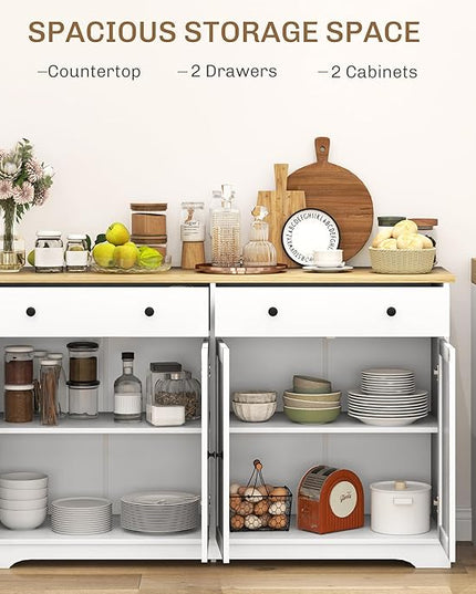 HOMCOM Sideboard Buffet Cabinet with Storage, 55" Modern Kitchen Cabinet with 4 Doors, 2 Drawers and 2 Adjustable Shelves, Coffee Bar, White