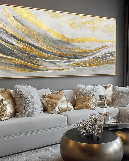 Gold Home Wall Decor Line Canvas Wall Art Vintage Artwork 29"x58" Large Poster for Living Room Office Kitchen Pictures
