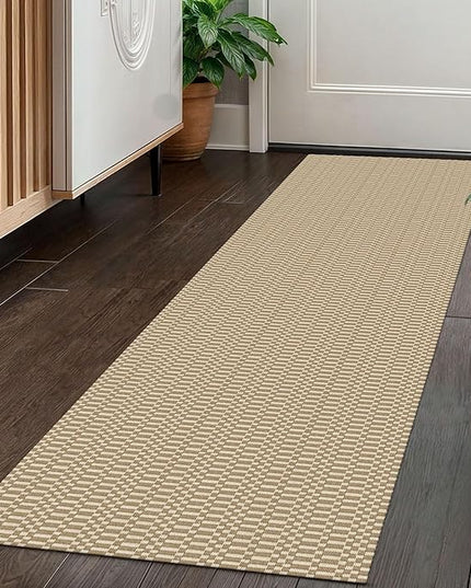 KOZYFLY Washable Runner Rug 2x5 Ft Runners for Hallways Rubber Backed Throw Rug, Braided Cotton Entryway Runner Indoor, Carpet Runners for Hallway Kitchen Entryway Bedroom, Sand/Ivory