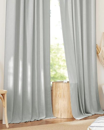 NICETOWN Linen Grey Curtains 84 inches Length 2 Panels Set, Rod Pocket & Back Tab Flax Linen Burlap Semi Sheer Eclectic Drapes Privacy with Light Filtering for Bedroom/Living Room, 52 x 84 inch