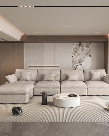 156" Cloud Couch Modular Sectional Sofa with Ottoman,L Shaped Couch, Down Filled Convertible Sofa,Cover Washable and Replaceable Couches for Living Room,Khkai