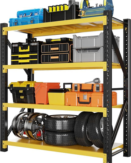 4000LBS Garage Shelving 48" W Garage Shelving Heavy Duty 4-Tier Metal Storage Shelves Adjustable Shelf Unit Storage Rack for Basement Supermarket Warehouse 48" W x 24" D x 78" H Yellow