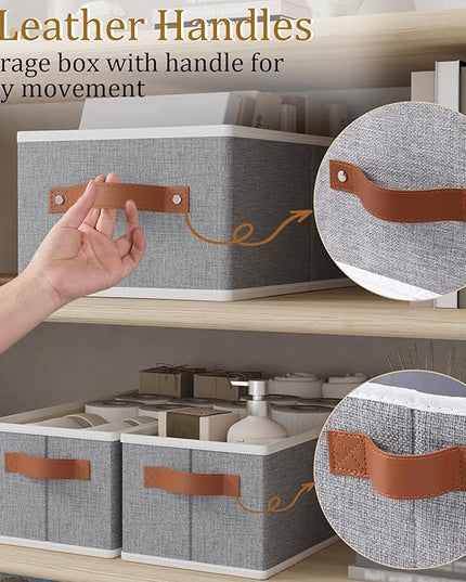 OUTBROS Storage Bins, Foldable Baskets for Organizing, Fabric Boxes With Handles, For bedrooms, living rooms, Shelves, Grey, 15 x 6.1 x 5.1 inch, 6-Pack