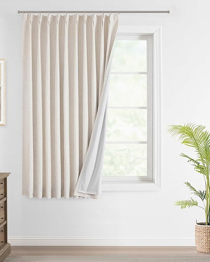 Vision Home Natural Pinch Pleated Full Blackout Curtains Linen Blended Room Darkening Window Curtains 72 inch for Living Room Bedroom Thermal Insulated Pinch Pleat Drapes with Hooks 1 Panel 60"Wx72"L