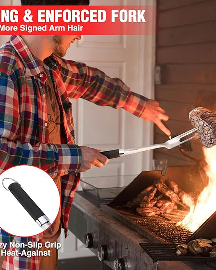 Grill Accessories Heavy Duty BBQ Set Gifts for Men/Women - Premium Stainless Steel Spatula, Fork, Brush & Tongs, Barbecue Utensils Tool Kit Gift for Grilling Lover Outdoor