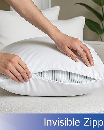 Euro Size Pillow Protectors (Set of 2) - European Square 26x26 Pillow Covers Waterproof Hypoallergenic Dust Proof Zippered Encasement