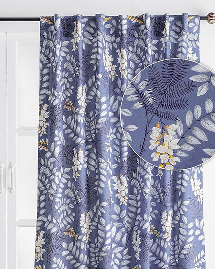 Maison d' Hermine Curtains for living room 100% Cotton 108 inch length One Panel Light Filtering Curtains for Bedroom Windows with rod and loop Pockets Drapes (Feuillage Air Force Blue, 50"W x 108"L)