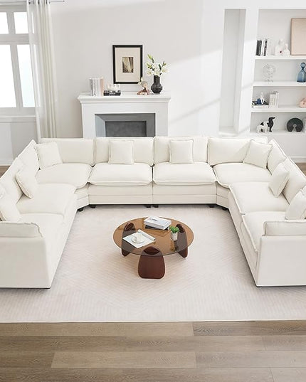 147'' Oversized U Shaped Cloud Sectional Sofa, Chenille Deep Seat Couches for Living Room, Comfy Upholstered Modular Sectional Sofa Couch, Beige