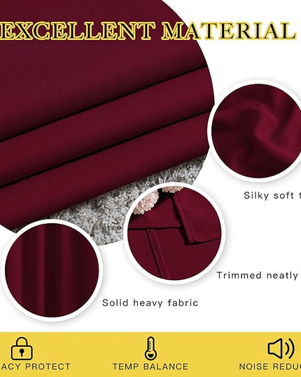 NICETOWN 84 inches Bedroom Curtains Panels - Functional Blackout Curtains/Panels for Bedroom, Thermal Insulated, Privacy Assured (Set of 2, 52 x 84 inches, Wine Red)
