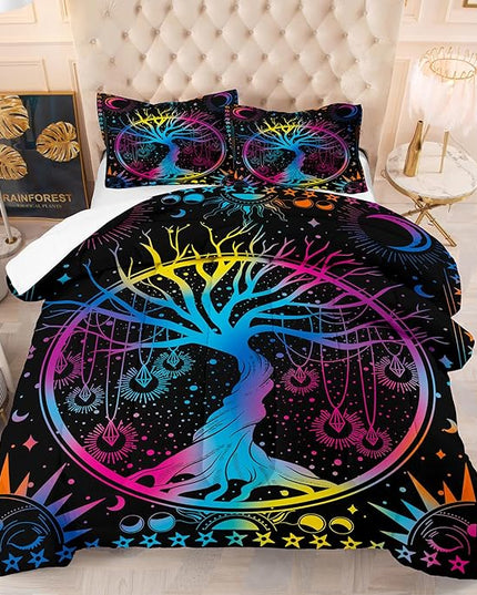 NINENINE Sun and Moon Bedding Set Full Size for Kids Boys Girls,Psychedelic Tree of Life Comforter Gothic Bohemian Bedding,Galaxy Stars Mandala Tribal Bed Set with 1 Comforter 2Pillowcases…