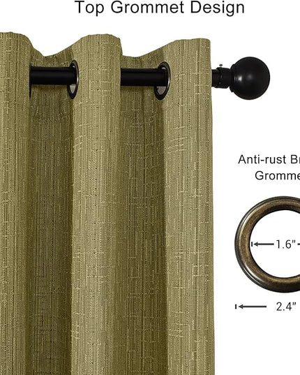 Jacquard Linen Curtains 108 inch Length 2 Panels Thick Faux Linen Blended Window Drapes Burlap Textured Curtains with Grommet for Living Room Bedroom Farmhouse (52x108 Olive Green) Natural