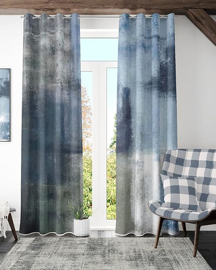 Asuexpect Dusty Blue Abstract Curtains 2 Panels Set Navy Grey Geometric Curtain Modern Chic Window Treatments Decorative for Farmhouse Living Room Bedroom Window 50% Darkening Curtain 52x108 Inch