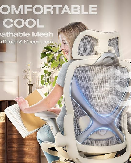 ELABEST X100 Ergonomic Office Chair with Footrest, Big and Tall Home Desk Chair with 5D Flip-Up Arms, Adjustable 3D Lumbar Support,High Back Rolling Computer Chair, Swivel Mesh Chairs (Frosted Dawn)