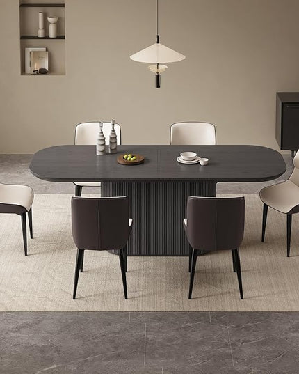 Guyii 86.61" Oval Dining Table Set with 6 Chairs, Modern Kitchen Table Set, Indoor Rectangular Dining Room Table for Kitchen, Bar, Living Room, Home, Black