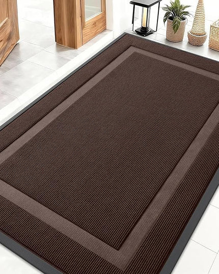 OLANLY Front Door Mat Indoor Outdoor Entrance, Waterproof All-Season, All-Weather Doormat, Sturdy Natural Rubber, Fade Resistant, Low Profile, Easy Clean Patio Porch Entryway Mat, 47x32, Dark Brown