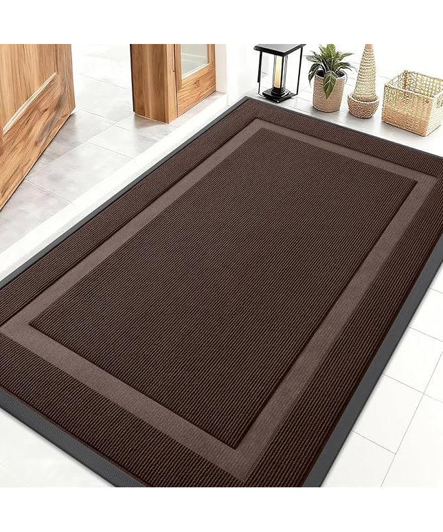 OLANLY Front Door Mat Indoor Outdoor Entrance, Waterproof All-Season, All-Weather Doormat, Sturdy Natural Rubber, Fade Resistant, Low Profile, Easy Clean Patio Porch Entryway Mat, 71x47, Dark Brown
