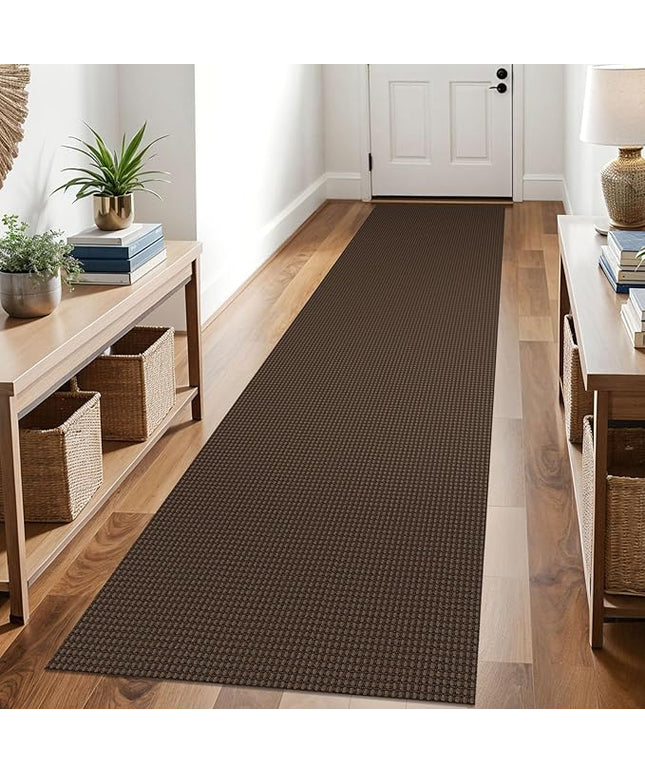 KOZYFLY Runners for Hallways 2.6x10 ft Washable Kitchen Runner Non Slip Rubber Backed Hallway Rugs Cotton Entryway Runner Rug Floor Carpet for Indoor Hall, Backdoor, Kitchen, Reddish Brown/Coffee