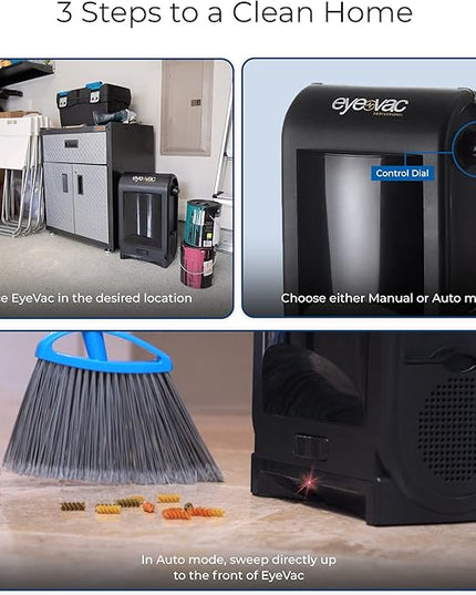 EyeVac Pro Touchless Vacuum Automatic Dustpan - Ultra Fast & Powerful - Great for Sweeping Salon Pet Hair Food Dirt Kitchen, Corded Canister Vacuum, Bagless, Automatic Sensors, 1400 Watt (Black)