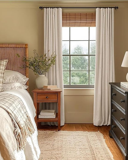 INOVADAY 100% Blackout Curtains for Bedroom, Black Out Curtains 90 Inch Long, Clip Rings Linen Blackout Drapes, Thermal Insulated Room Darkening for Living Room, 2 Panels - Oatmeal,W50xL90