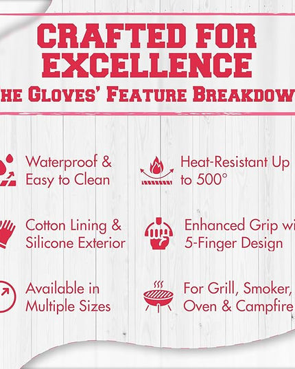 KITCHEN PERFECTION XL Silicone Smoker Oven Gloves for Women -Extreme Heat Resistant BBQ Gloves -Handle Hot Food Right on Your Grill Fryer&Pit|Waterproof Grilling Cooking Mitts|Superior Set+3 Bonuses