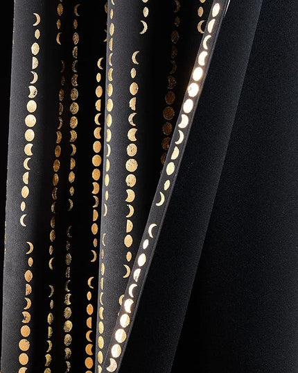 jinchan 95% Blackout Boho Curtains 63 Inch Long for Bedroom Moon Phases Printed Christmas Curtain Festive Holiday Golden on Black Drapes Rod Pocket Back Tab Xmas Curtains 2 Panels
