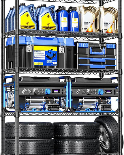 IZEUK 5-Tier Heavy Duty Metal Storage Shelving Unit (Black, 17.7" D x 47.2" W x 72.3" H, 1750 lbs Capacity), Adjustable Steel Wire Rack Shelf Organizer for Garage, Kitchen, Basement, Laundry, Office
