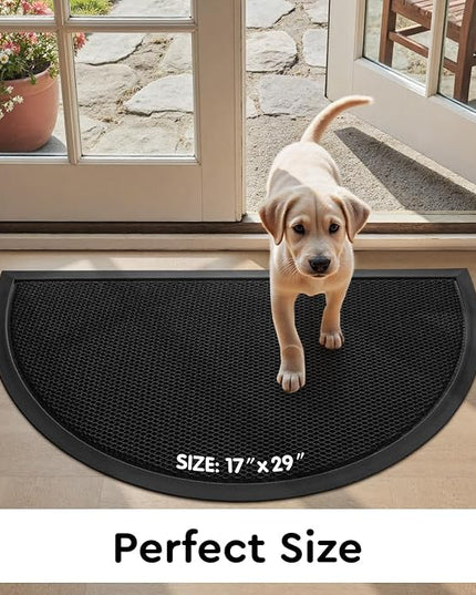 tchdio Front Door Mat Outside Entrance, Semicircular Dirt Trapper Doormat-Welcome Mat Durable, Heavy Duty Entry Mat Non Slip Rubber Mats for Outside Stain Resist Door Mats for Entryway Black 17"x29"