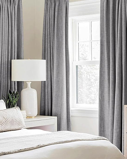 MIULEE Linen Textured 90 Inches Curtains for Bedroom 100% Blackout Thermal Insulated Grey Curtains Grommet Room Darkening Luxury Decor for Living Room Nursery 52 x 90 Inch (2 Panels)
