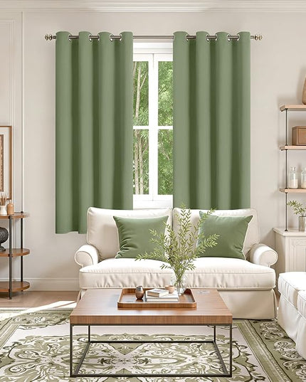 YoungsTex Olive Green Blackout Curtains for Bedroom - Thermal Insulated with Grommet Room Darkening Window Curtains for Living Room Office, 2 Panels, 52 x 63 Inch