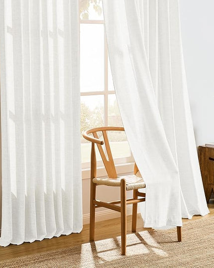 RAIN CITY Linen Pinch Pleated White Sheer Curtains 94 Inches Long 2 Panels Set, Light Filtering Window Drapes for Bedroom Living Room 50 Each Wide