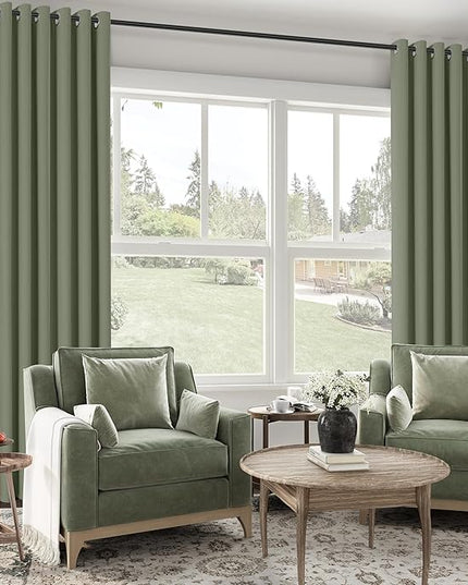 ChrisDowa 100% Blackout sage Solid Curtains 84 Inches Long 2 Panels for Bedroom Living Room,Farmhouse Room Darkening Thermal Insulated Soundproof Grommet Top Window Treatment Drapes,52x84