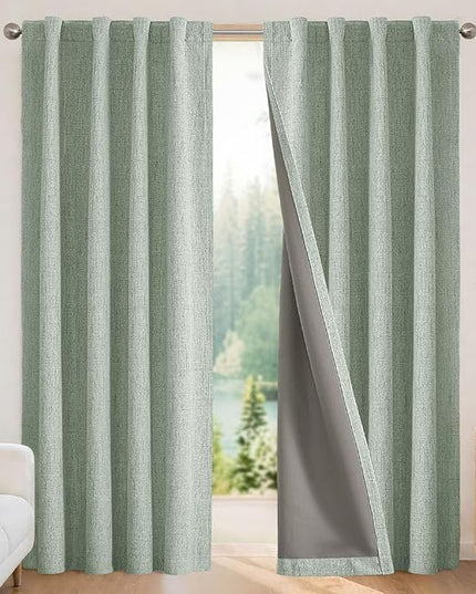 Joydeco Blackout Curtains for Bedroom - 100% Light Blocking 2 Panels Sage Green Drapes 66" W x 96" L, Thermal Insulated Room Darkening Curtains, Linen Textured for Living Room, Rod Pocket & Back Tabs