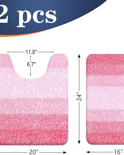 OLANLY Bathroom Rug Set 2 Piece, Soft Absorbent Microfiber Bath Mats and U-Shaped Contour Toilet Rug, Non-Slip, Machine Wash Dry, Plush Shaggy Bath Mats for Bathroom (24"x16"+24"x20", Pink)