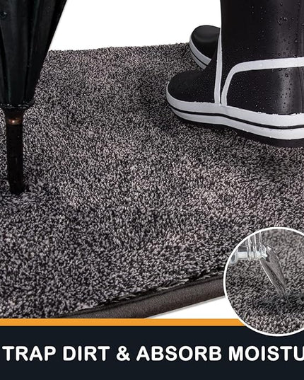 PURRUGS Dirt Trapping Door Mat 31.5" x 47", Non-Slip Machine Washable Entry Rug, Shoe Scraper, Dog Doormat, Super Absorbent Welcome Mat for Front & Back Door, Muddy Shoes & Paws,Light Grey-Dark Grey