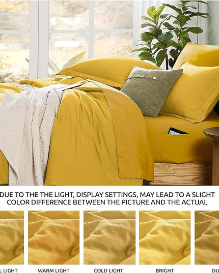 WRENSONGE Queen Comforter Set- 7 Pieces Soft Yellow Bed in a Bag Queen with Fitted Sheet, Flat Sheet, 2 Shams, and 2 Pillowcases- Warm Bedding Sets for All Season