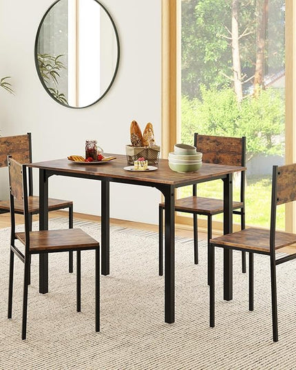Giantex Dining Table Set for 4, 5-Piece Kitchen Table Set with Dinner Table, Dining Chairs, Metal Frame, Space-Saving Dinette Set for Living Room Restaurant, Breakfast Nook Table Set, Rustic Brown