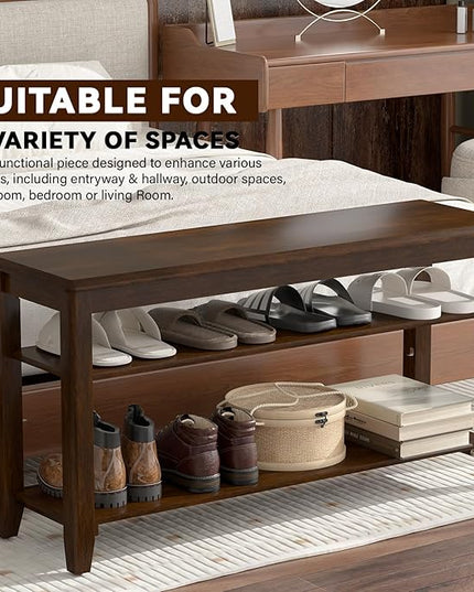 Shoe Bench Storage Rubberwood with Leather Cushion for Entryway Bench Ideal for Hallways Shoe Rack Front Doors Entrances Mudrooms Featuring 3 Height-Adjustable and Removable Shelves