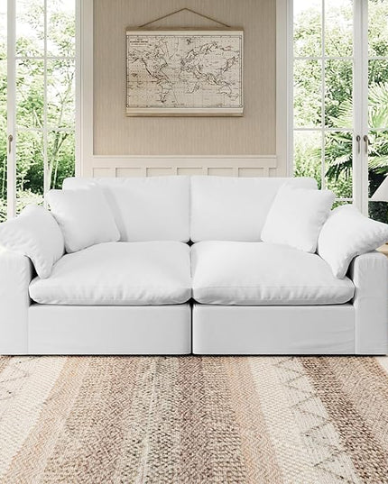 Modular Sectional Sofa Cloud Couch,78.6" Down Filled Comfy Cloud Modern Sofa,2 Seater with White Linen Couch Cushion Covers Removable Furniture for Living Room
