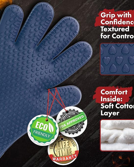 KITCHEN PERFECTION Silicone Smoker Oven Gloves -Extreme Heat Resistant BBQ Gloves -Handle Hot Food Right on Your Smoker Grill Fryer Pit|Waterproof Oven Mitts Grill Gloves |Superior Value Set+3 Bonuses
