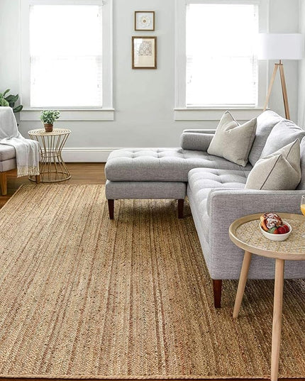 FRELISH DECOR Handwoven Jute Area Rug - 6x9 Feet Natural Yarn - Rustic Vintage Beige Braided Reversible Rectangular Rugs for Bedroom - Kitchen - Living Room - Farmhouse (6' x 9')