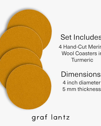 Graf Lantz - Bierfilzl Merino Wool Round Coasters Set of 4 - Turmeric (4" Circles) - Absorbs 30% of Weight - German Wool - Heat Resistant, Sustainable, & Reusable - Home Decor & Coffee Table Decor