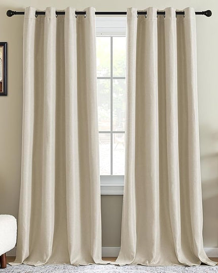 H.VERSAILTEX 90% Blackout Linen Curtains 108 Inches Long for Bedroom/Living Room Thermal Insulated Grommet Curtain Drapes Primitive Textured Burlap Effect Window Drapes 1 Panel - Heather Sand/Black
