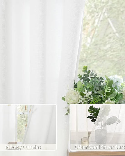 BGment White Linen Curtains 63 Inch Length 2 Panels - Burlap Textured Light Filtering Window Treatments Grommet Sheer Drapes for Farmhouse Bedroom, 38 X 63 Inch